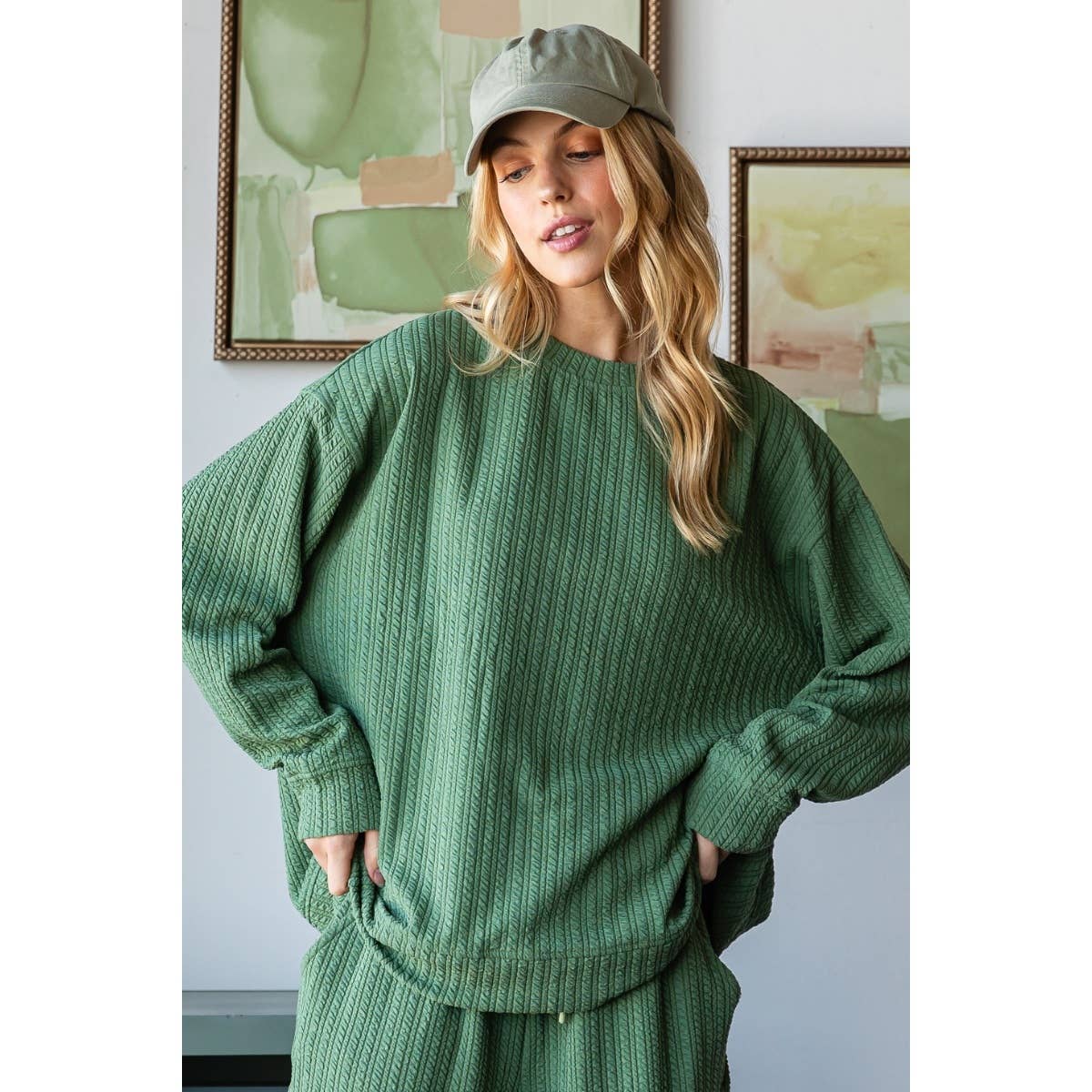 Delta Waffle Textured Long Sleeve | Olive