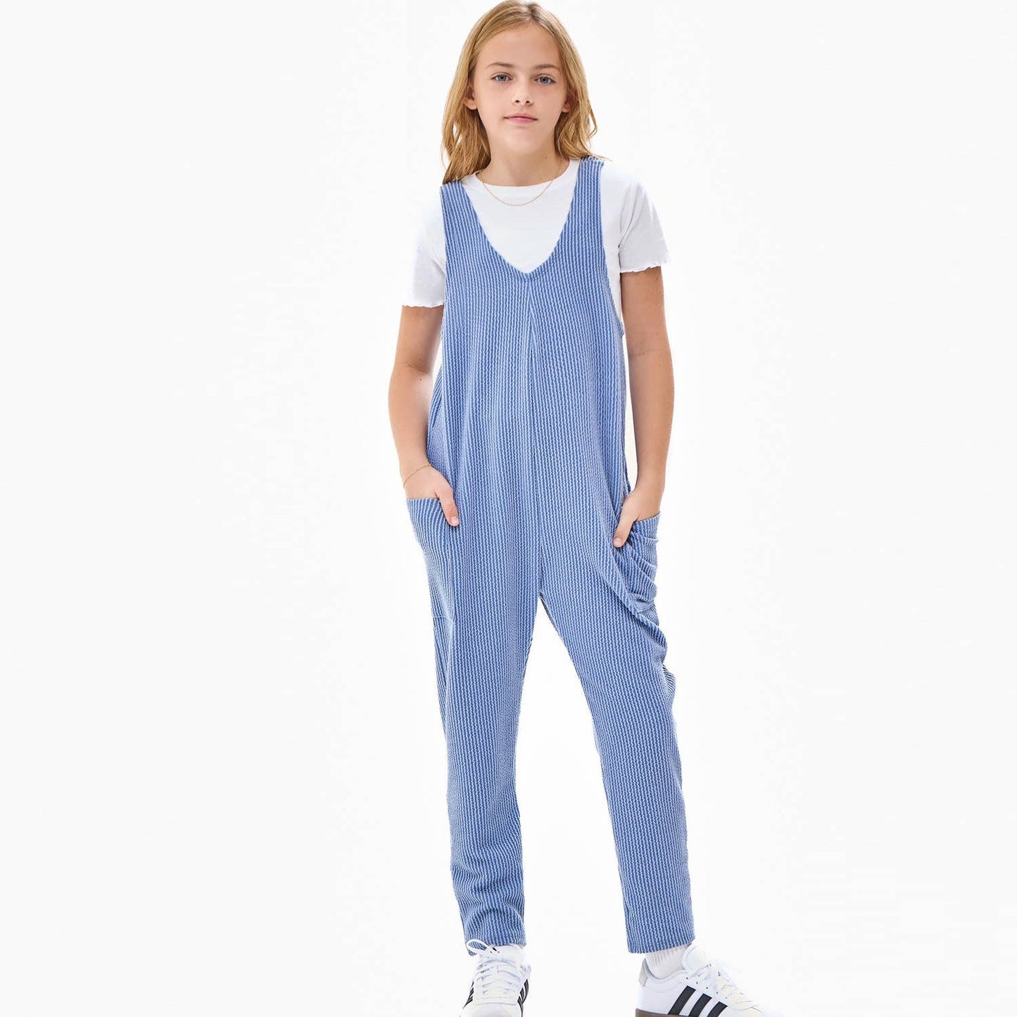 Girls Ribbed Jumpsuit | Blue