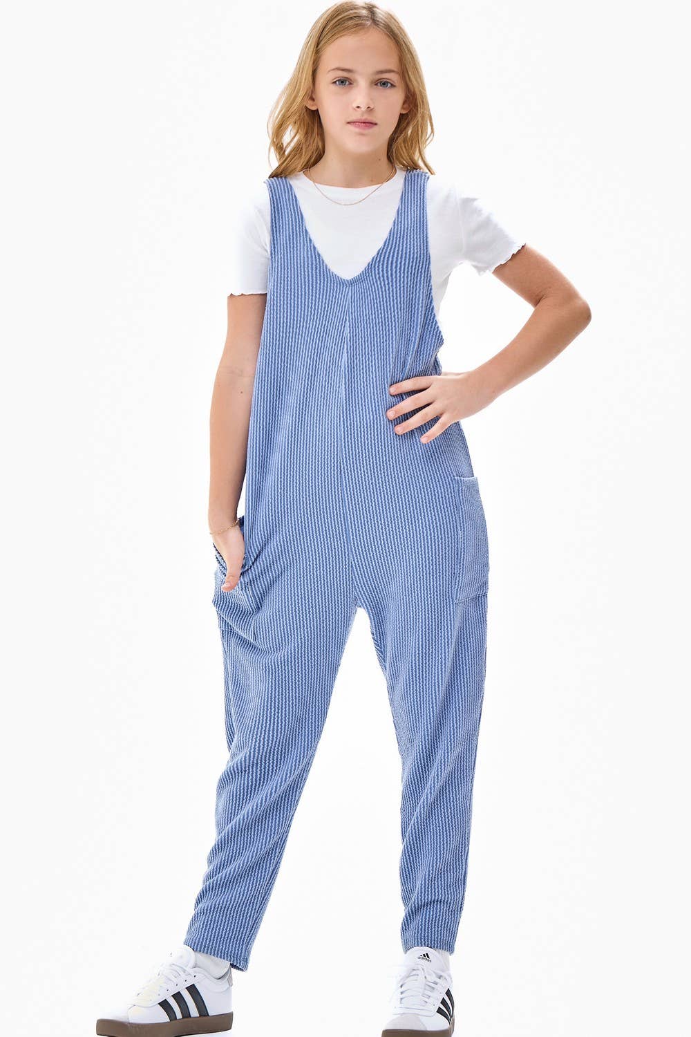 Girls Ribbed Jumpsuit | Blue
