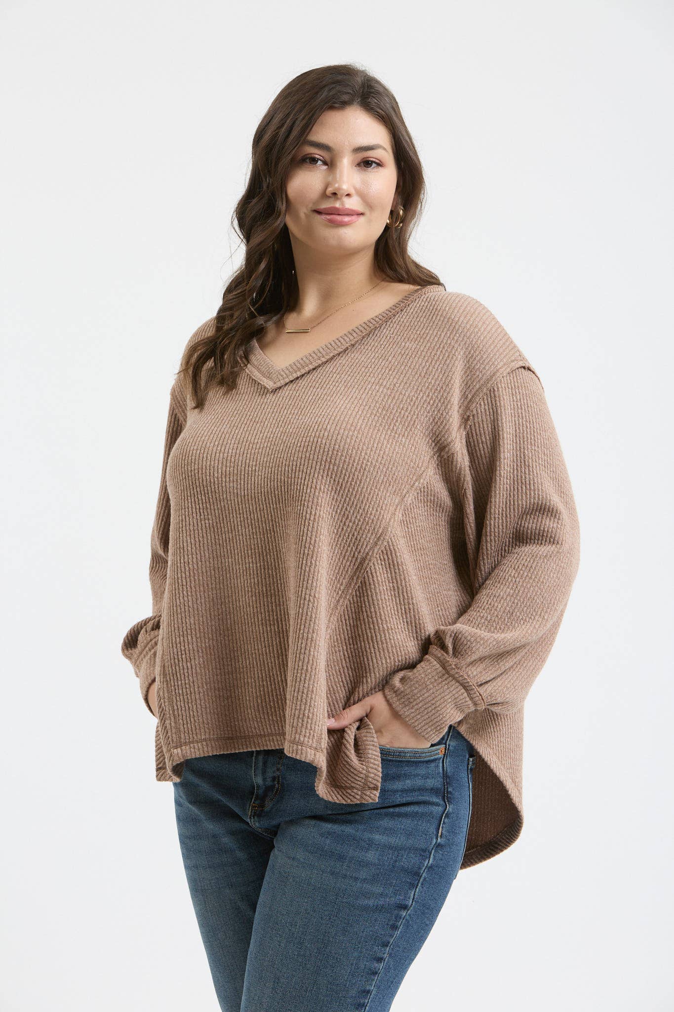 Plus Long Sleeve Knit Top | Mocha