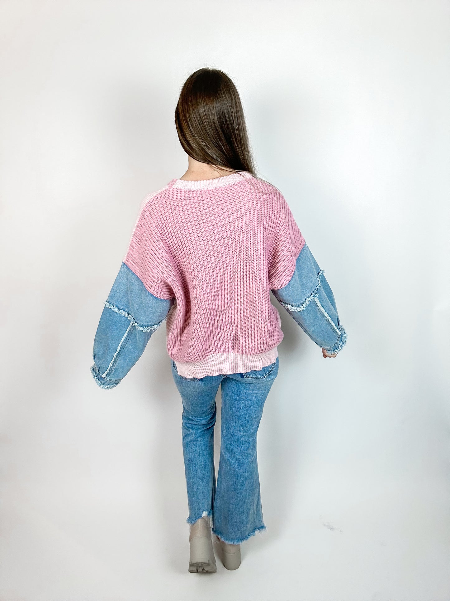 Head Turner Denim Sweater | Pink