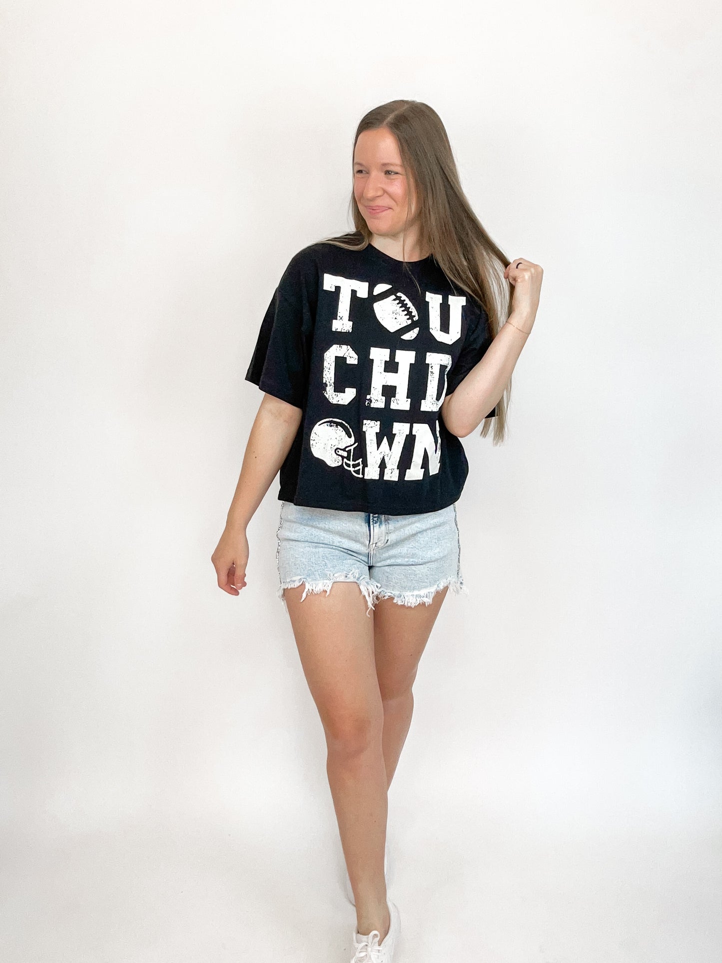 Touchdown Graphic Crop Tee | Black