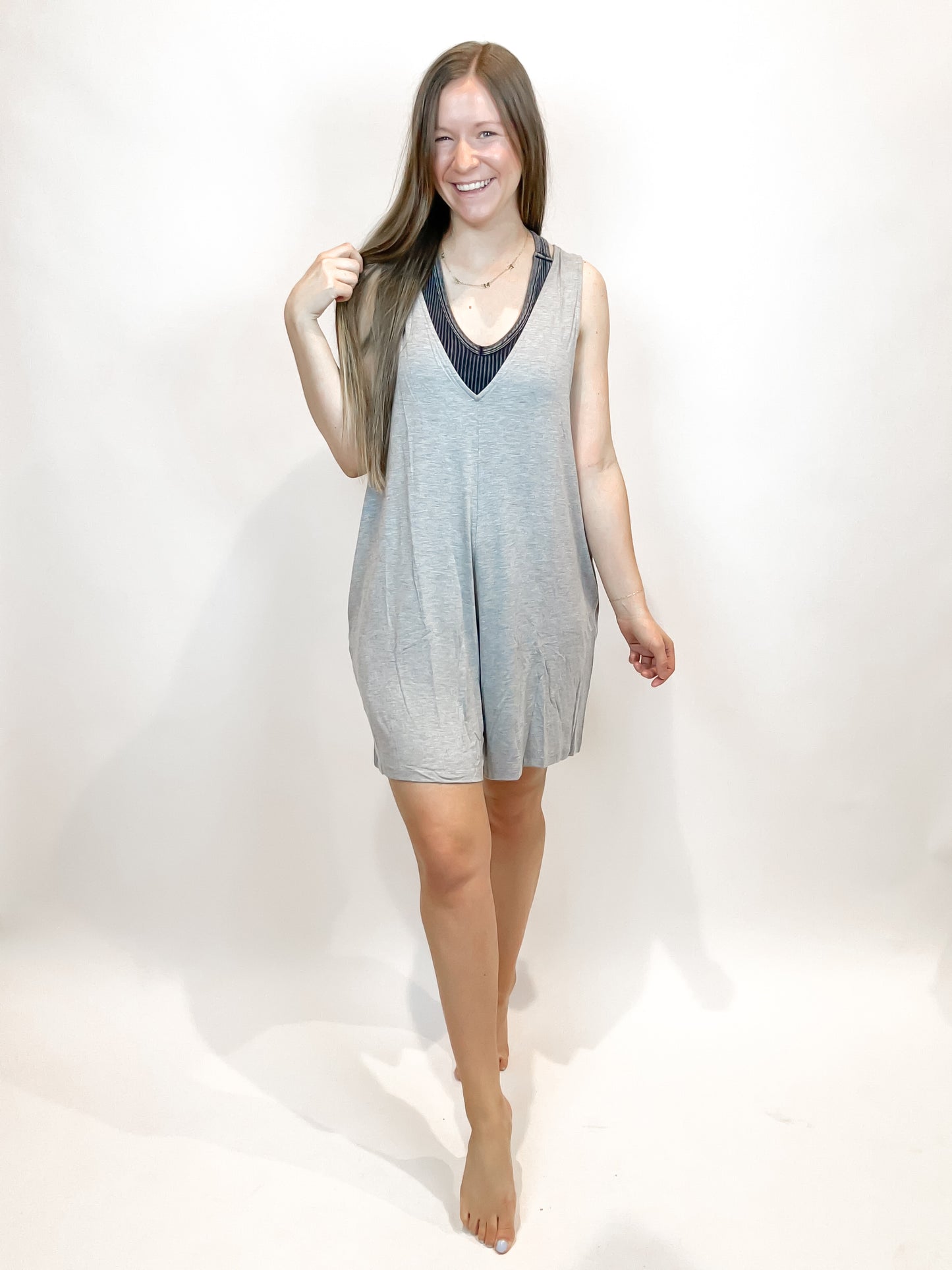 June Jersey Knit Romper | Heather Grey