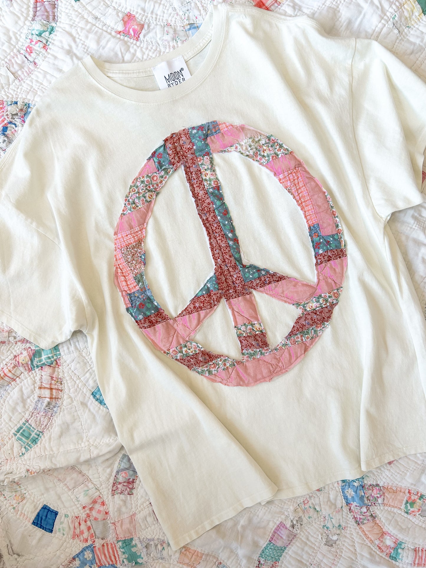 Peace Quilted Patchwork Oversized Tee - S/M