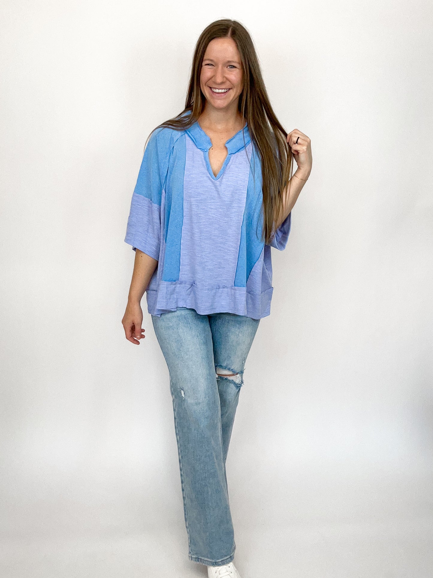 All Day Contrast Top | Blue