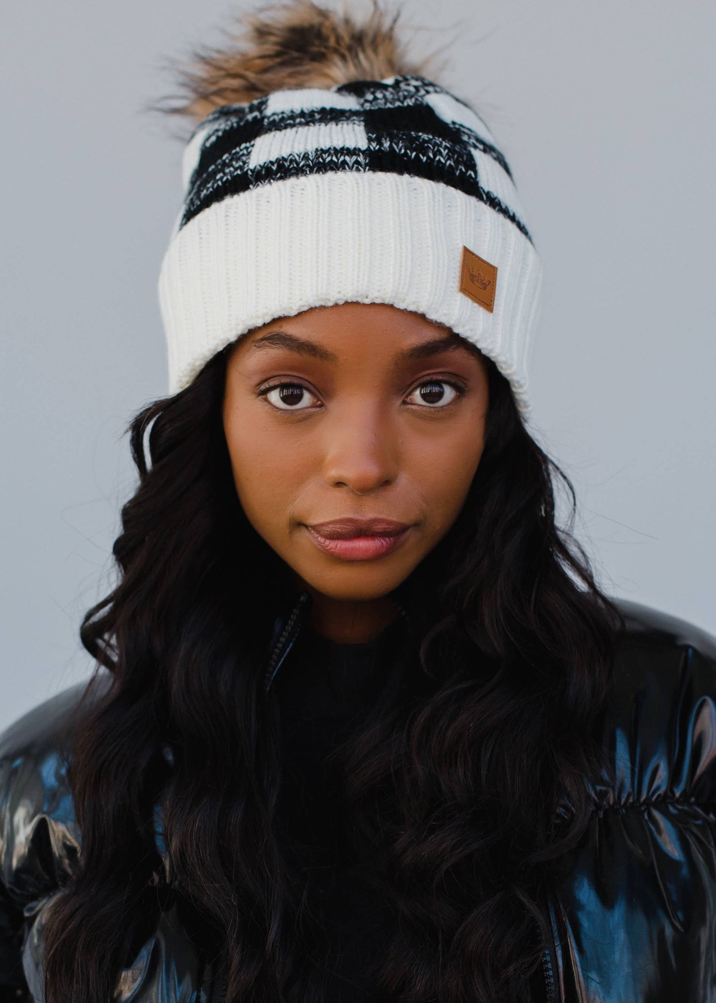 White Buffalo Plaid Pom Hat