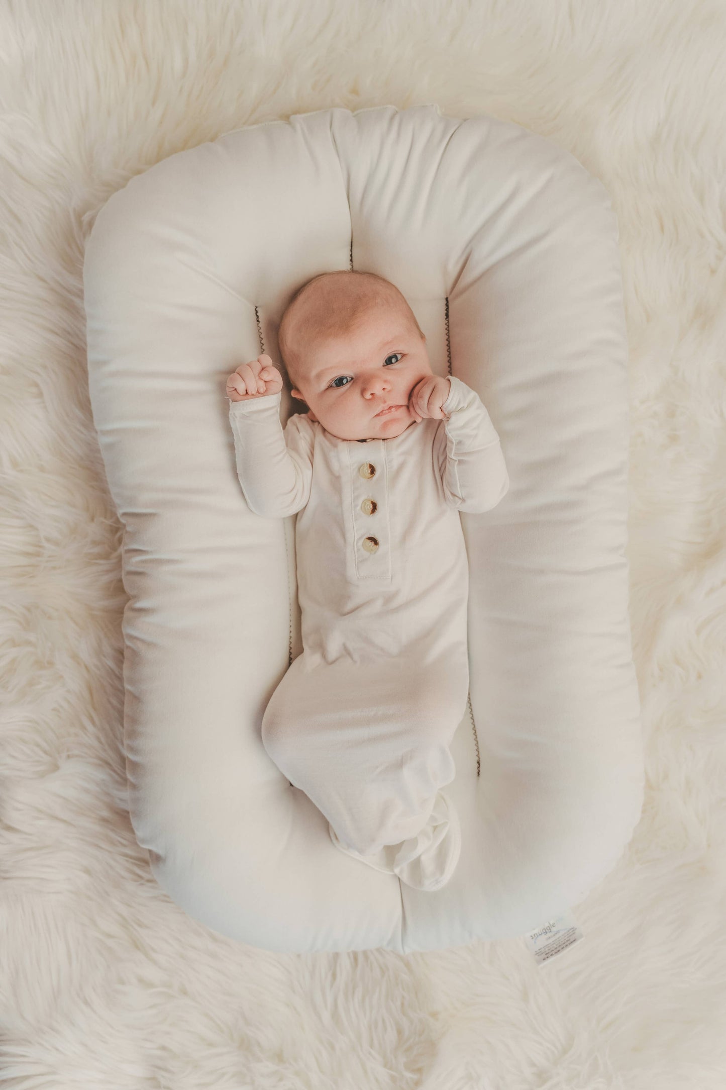 Knotted Baby Gown + Hat/Headband Set | White