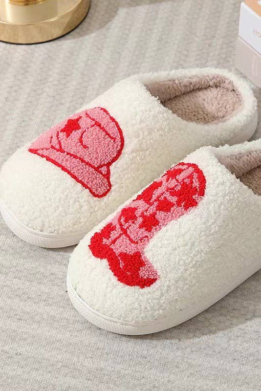 Pink Western Plush Slippers