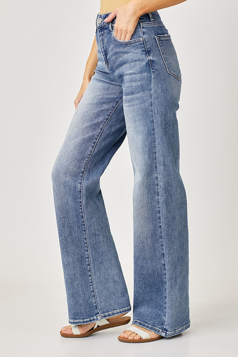 Risen Mid-Rise Wide Leg Jeans | Medium