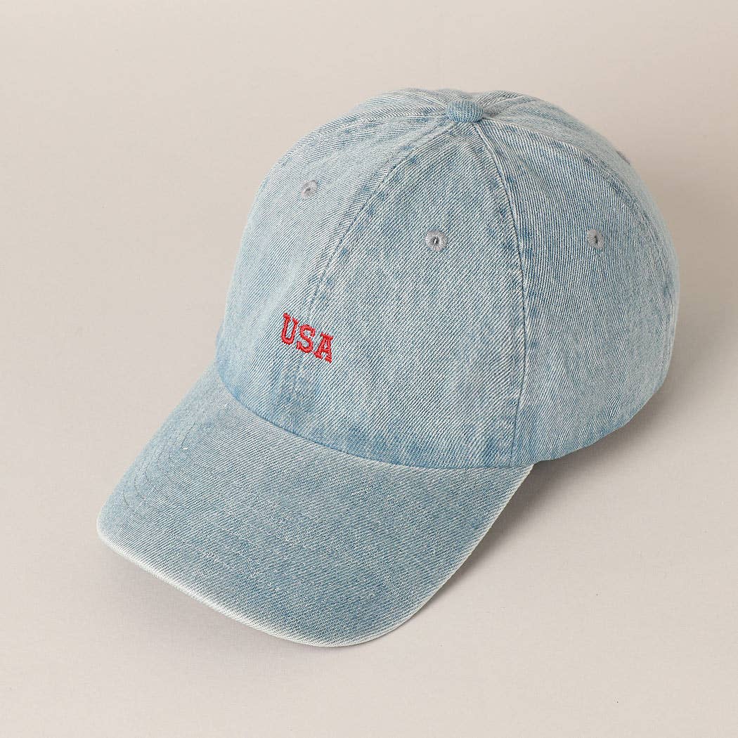 USA Embroidered Baseball Cap | Light Denim