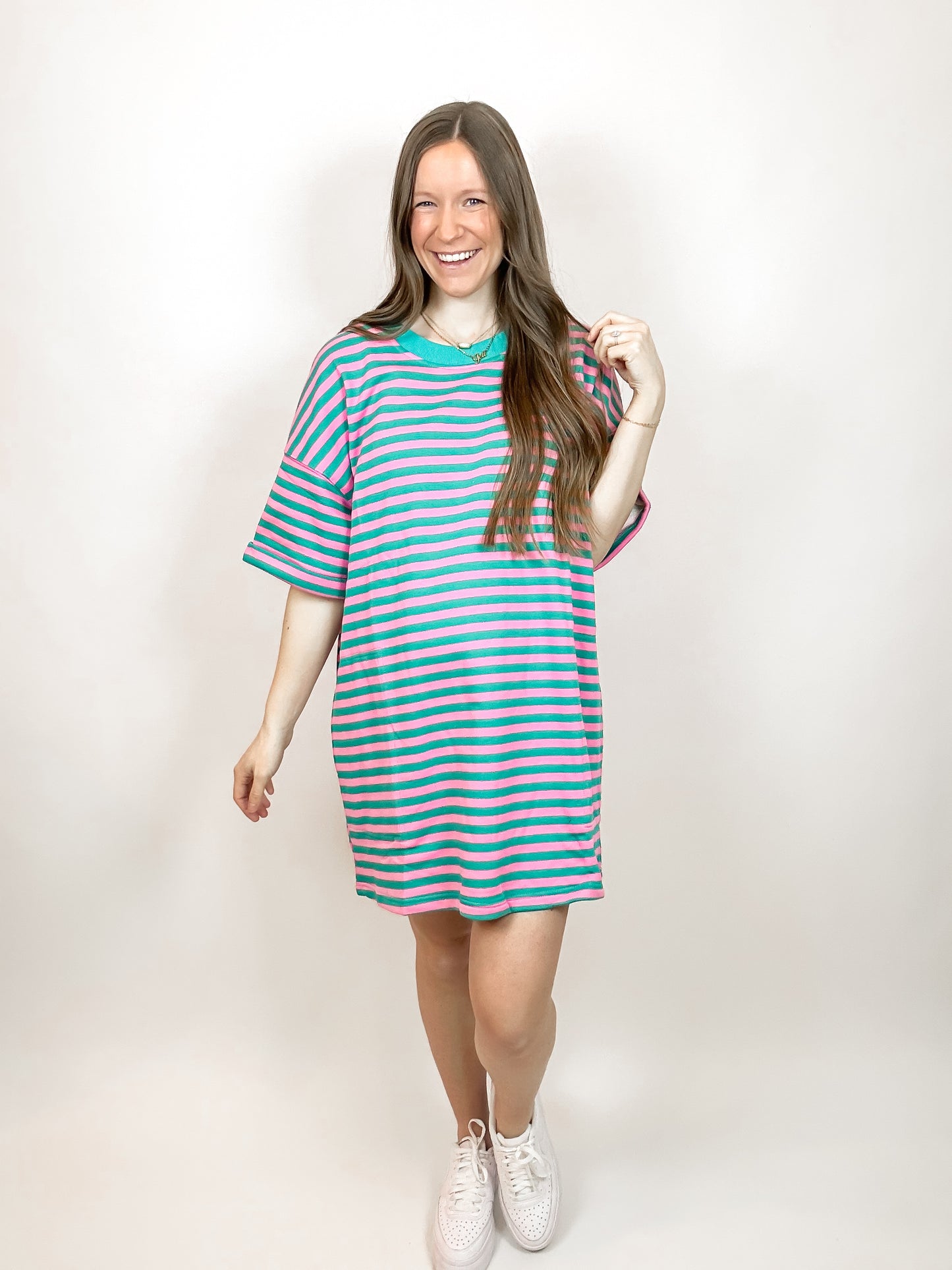 Romie Striped Dress | Pink/Green