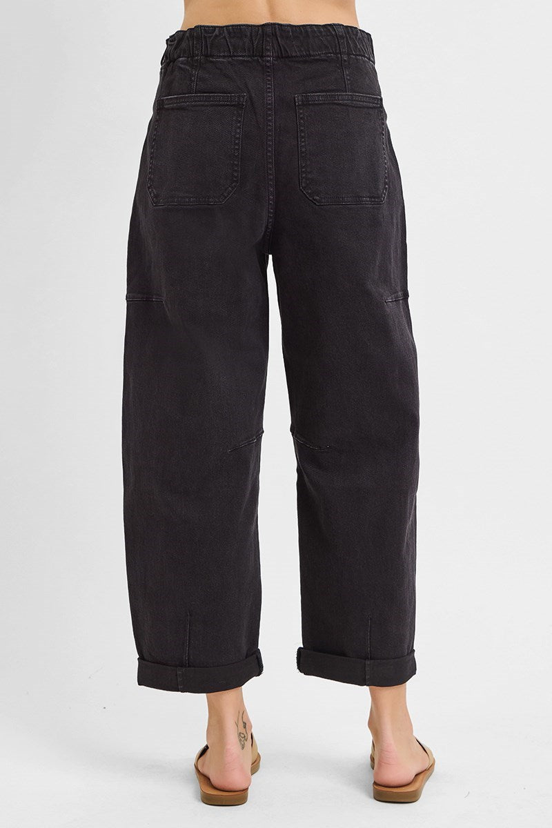 Risen High-Rise Crop Barrel Cargo Jeans | Black