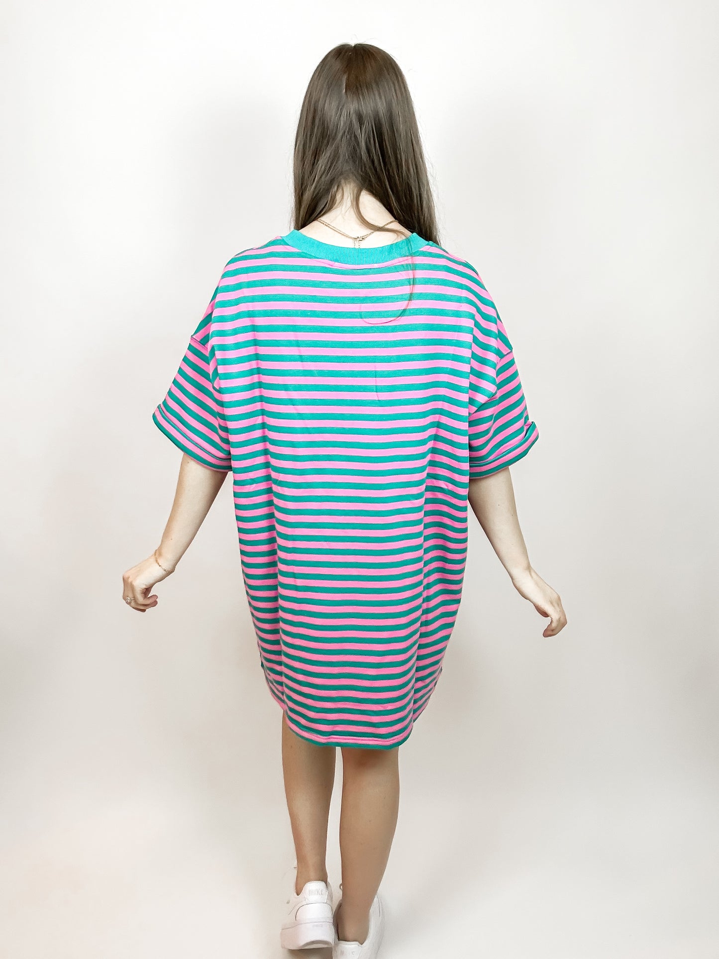 Romie Striped Dress | Pink/Green