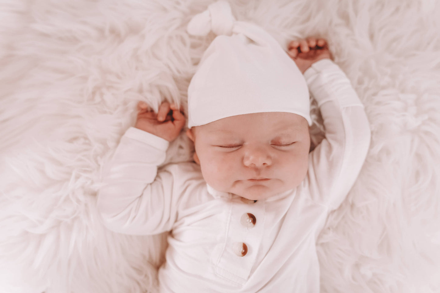 Knotted Baby Gown + Hat/Headband Set | White