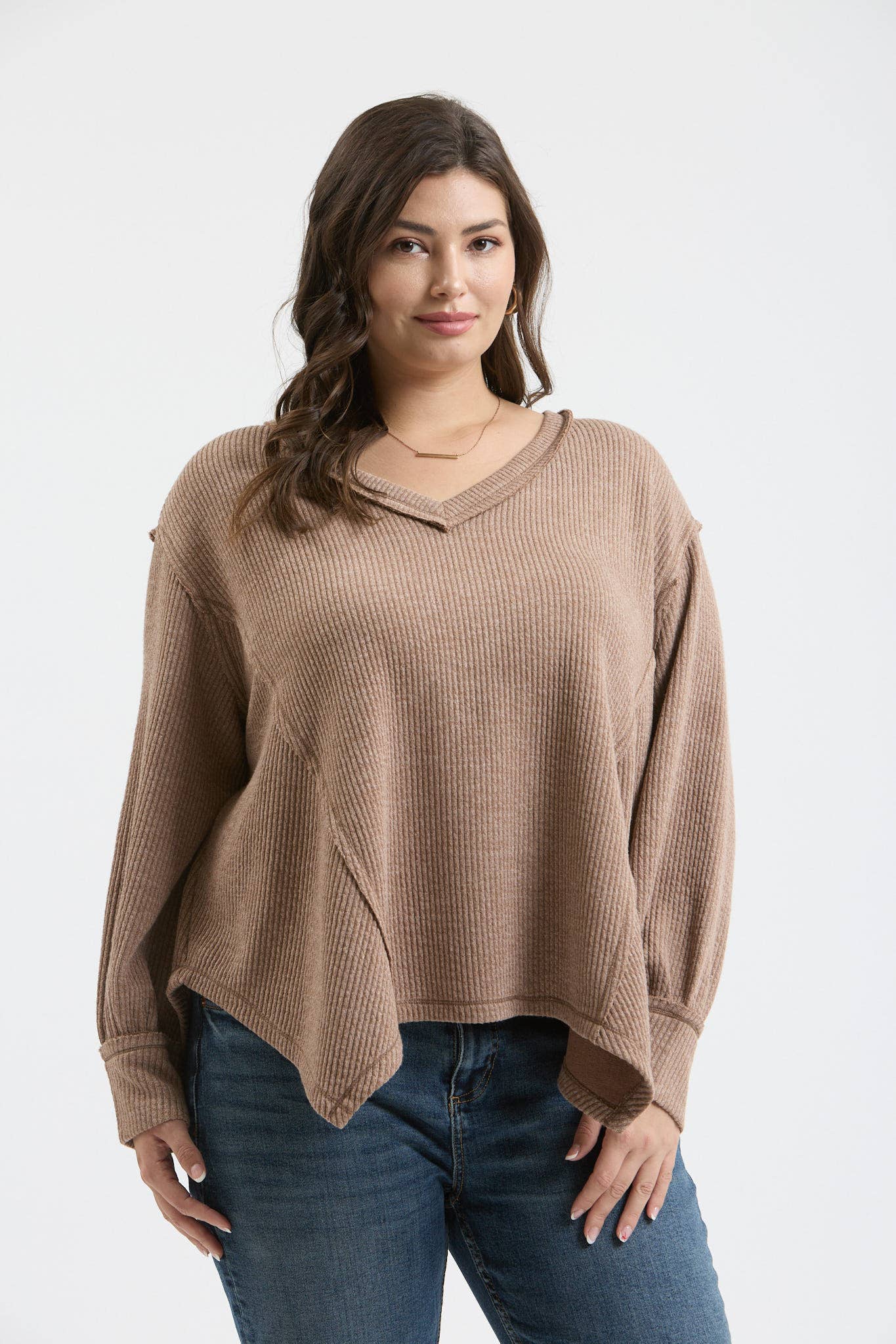 Plus Long Sleeve Knit Top | Mocha