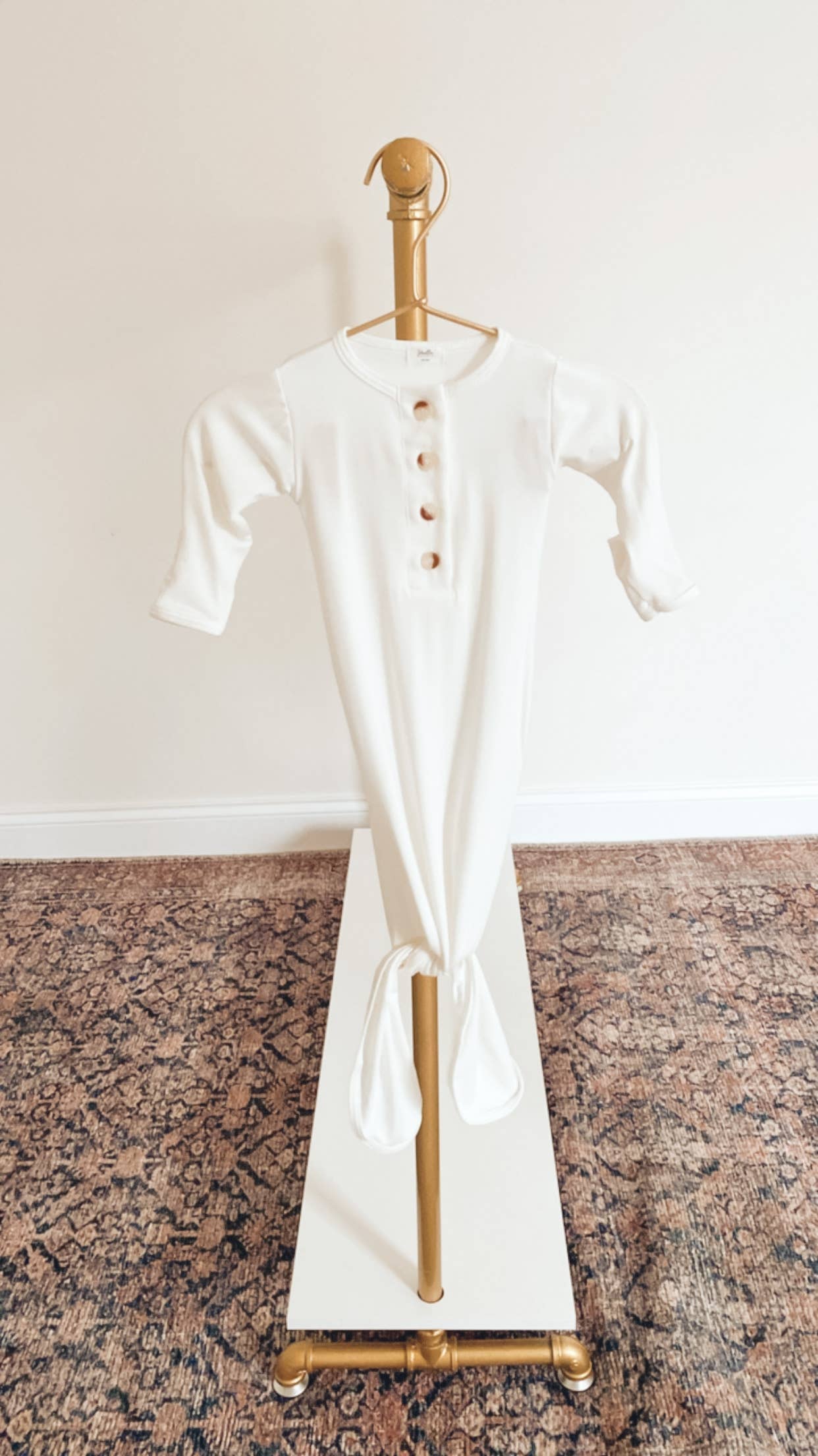 Knotted Baby Gown + Hat/Headband Set | White