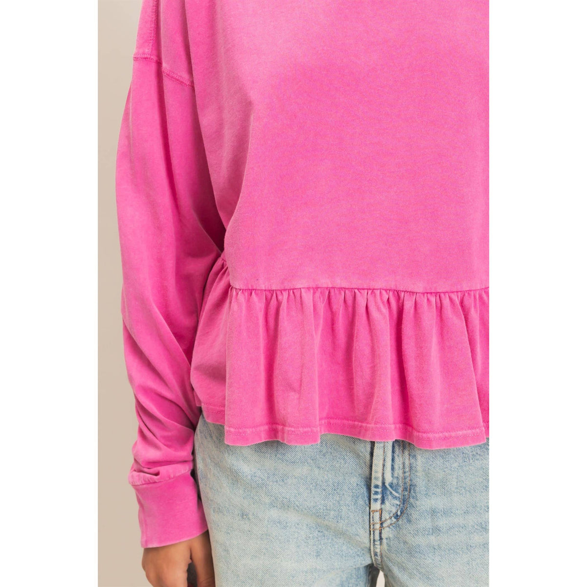 Reign Peplum Long Sleeve Top | Pink