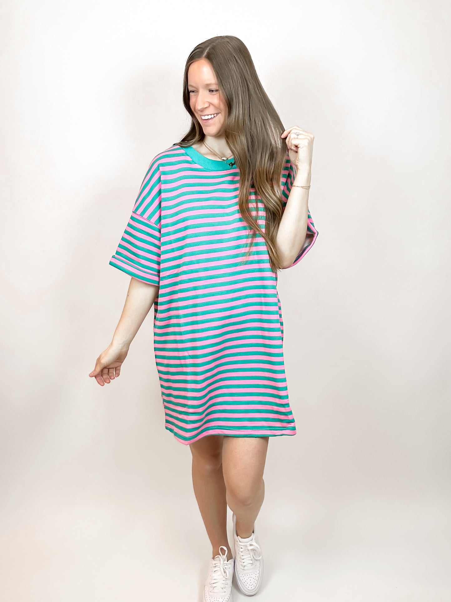 Romie Striped Dress | Pink/Green