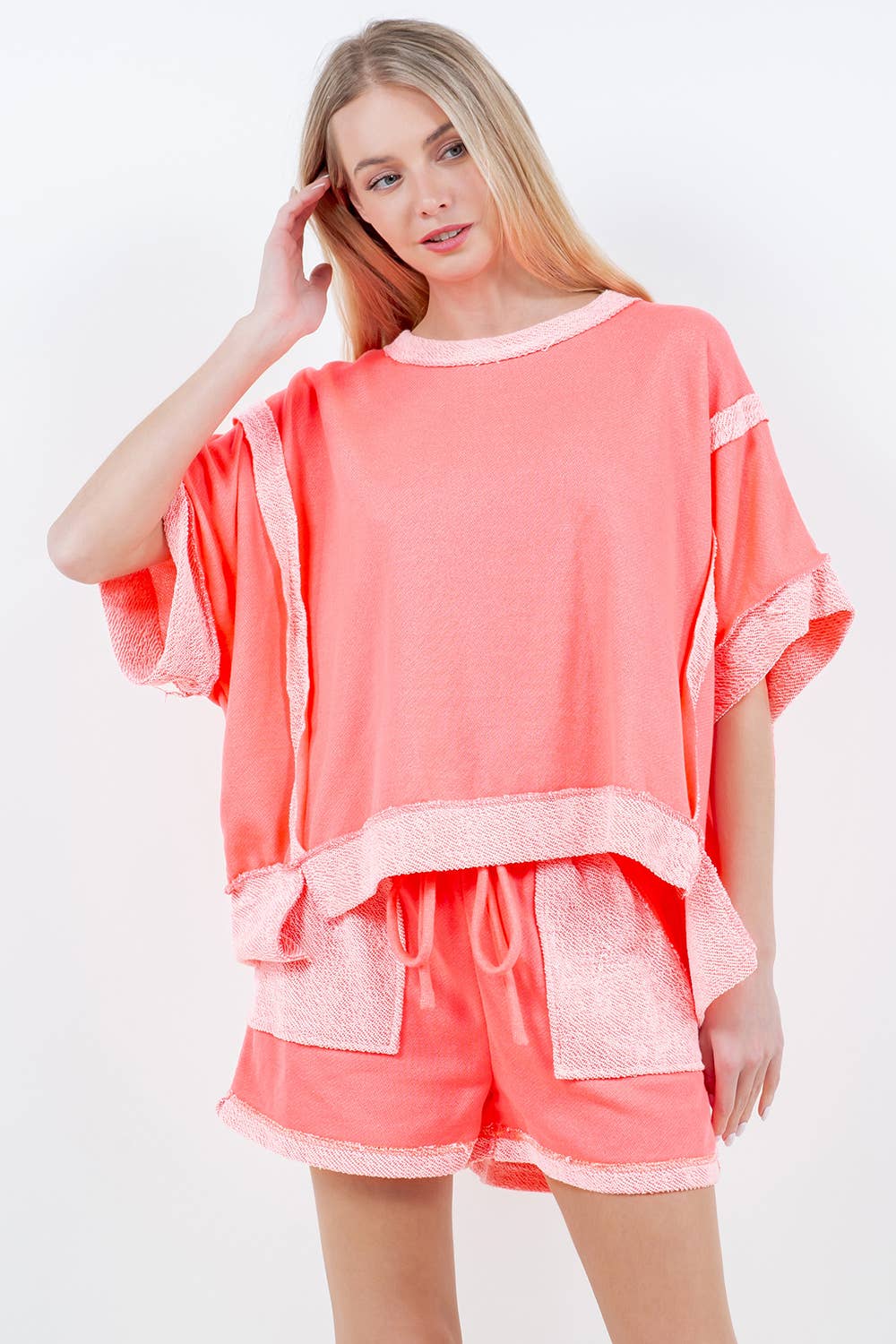 Hadley Contrast Terry Top | Neon Pink