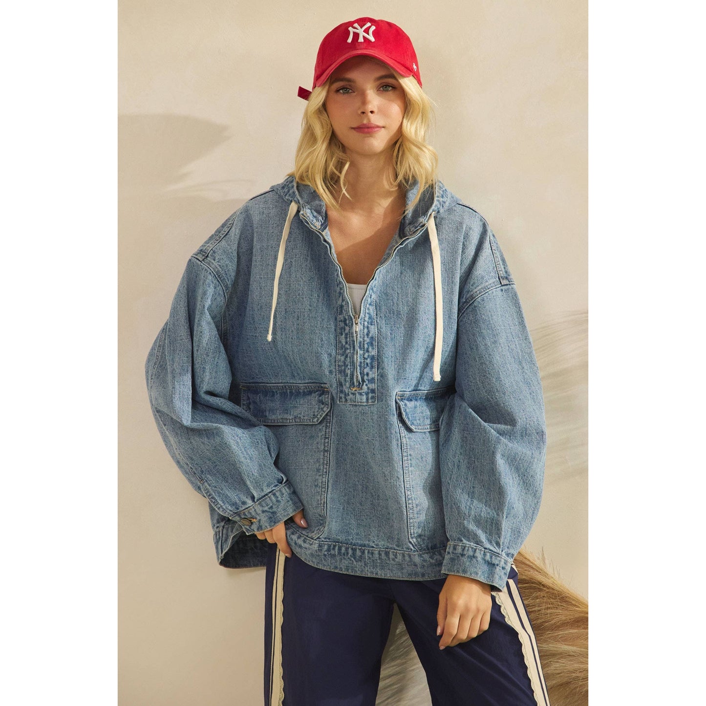 Liv Hooded Quarterzip Denim Jacket