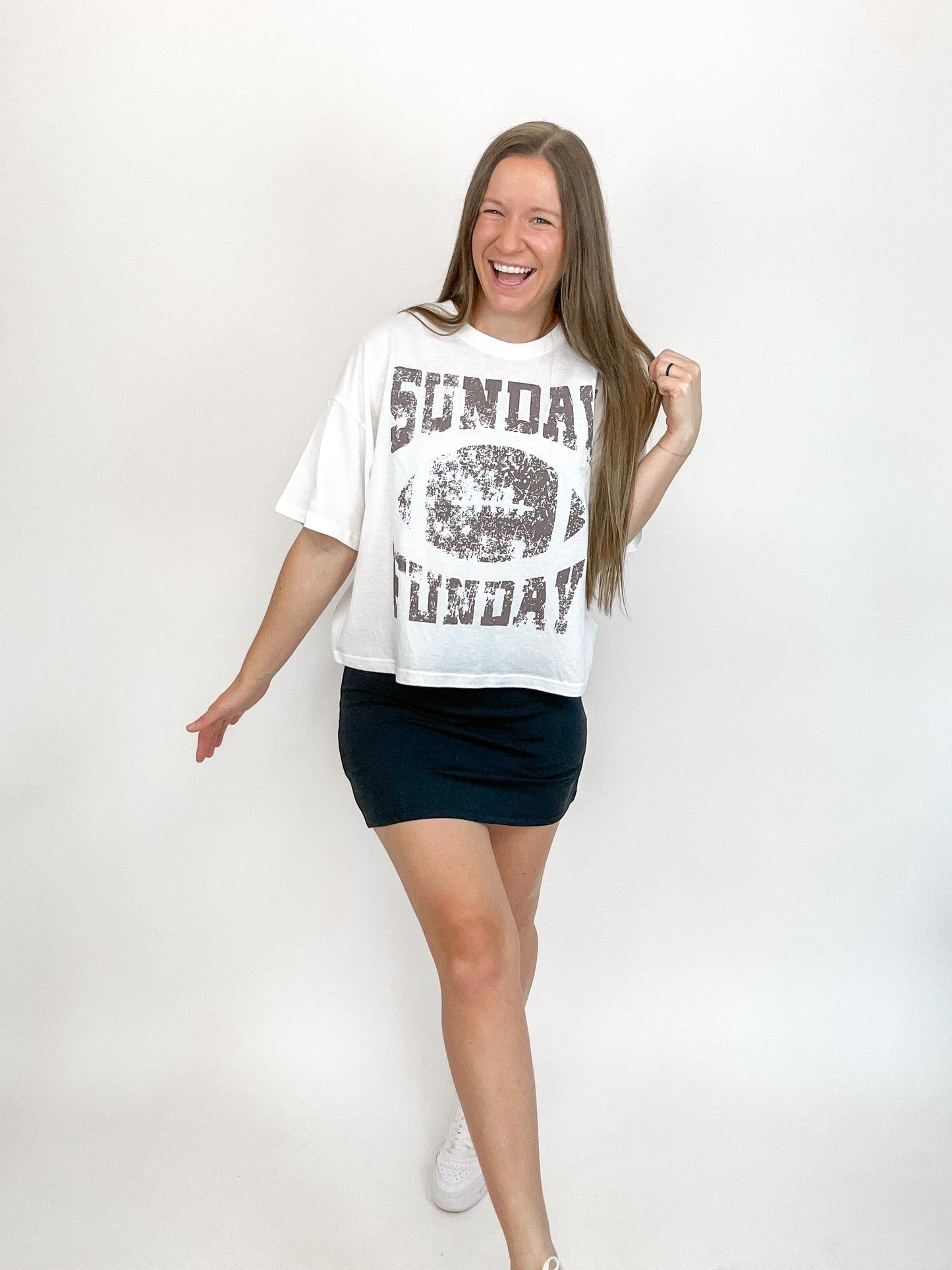 Sunday Funday Graphic Crop Tee | White