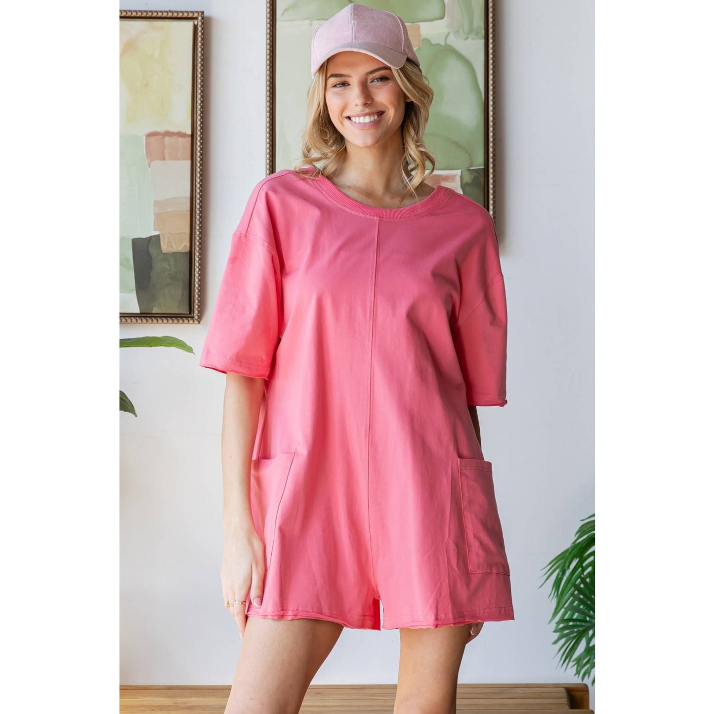Seaside Open Back Romper | Coral