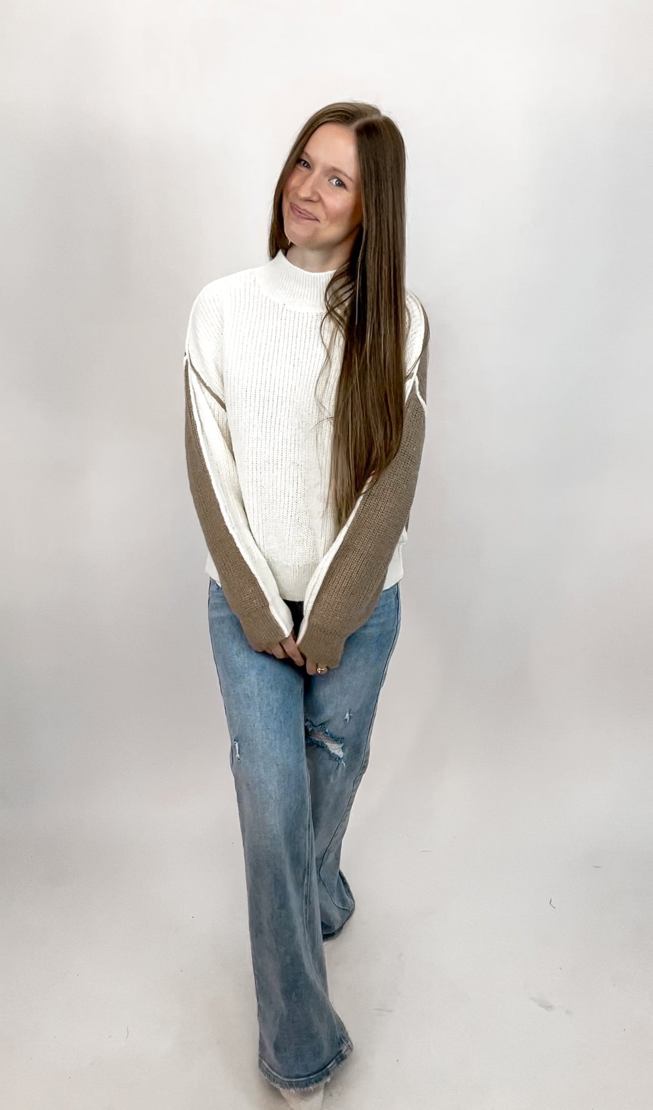Rory Colorblock Sweater | Ivory/Mocha