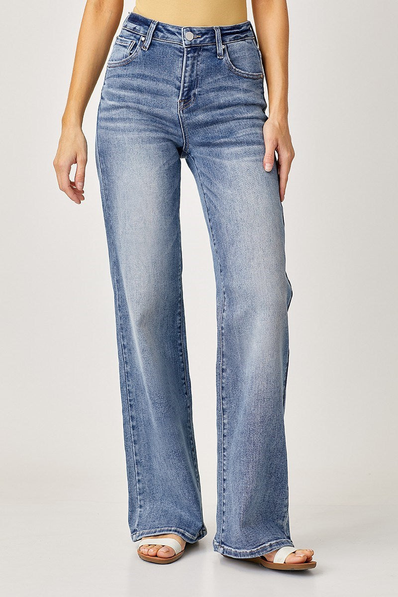 Risen Mid-Rise Wide Leg Jeans | Medium