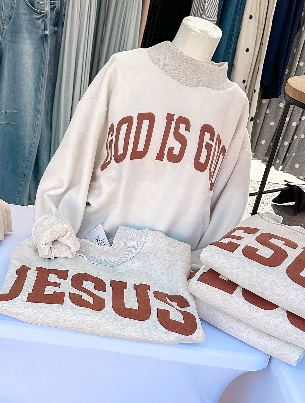 Jesus & God Is Good Reversible Mock Neck Sweatshirt | Ash/Brown