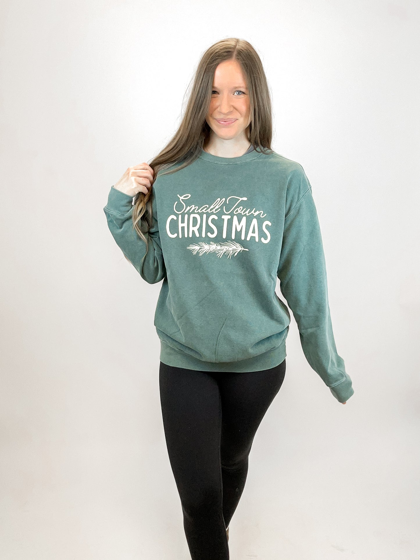 Small Town Christmas Comfort Colors Crew | Blue Spruce