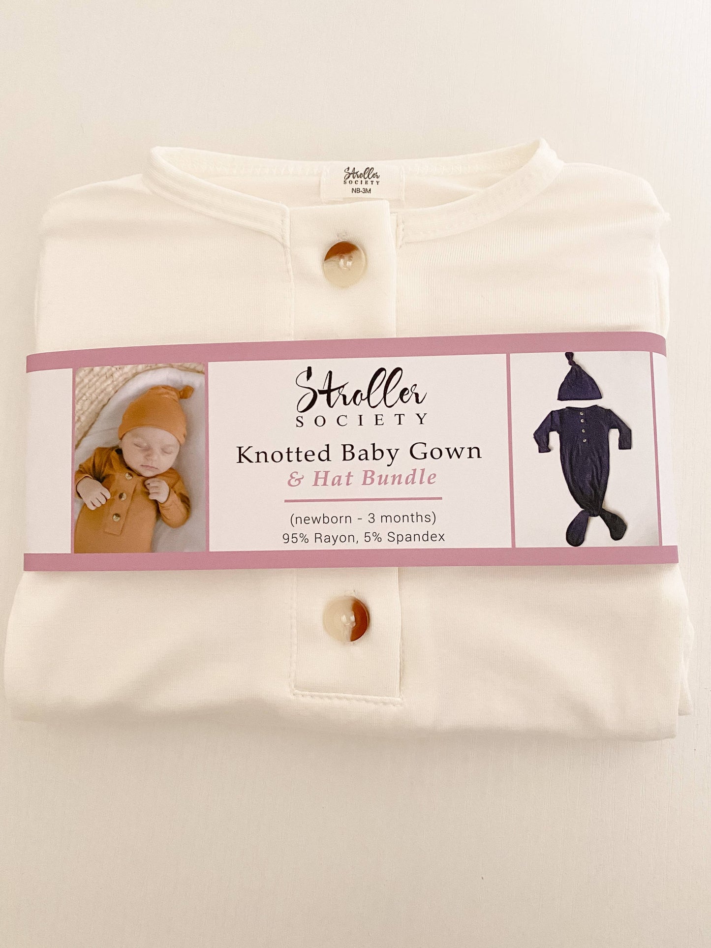 Knotted Baby Gown + Hat/Headband Set | White