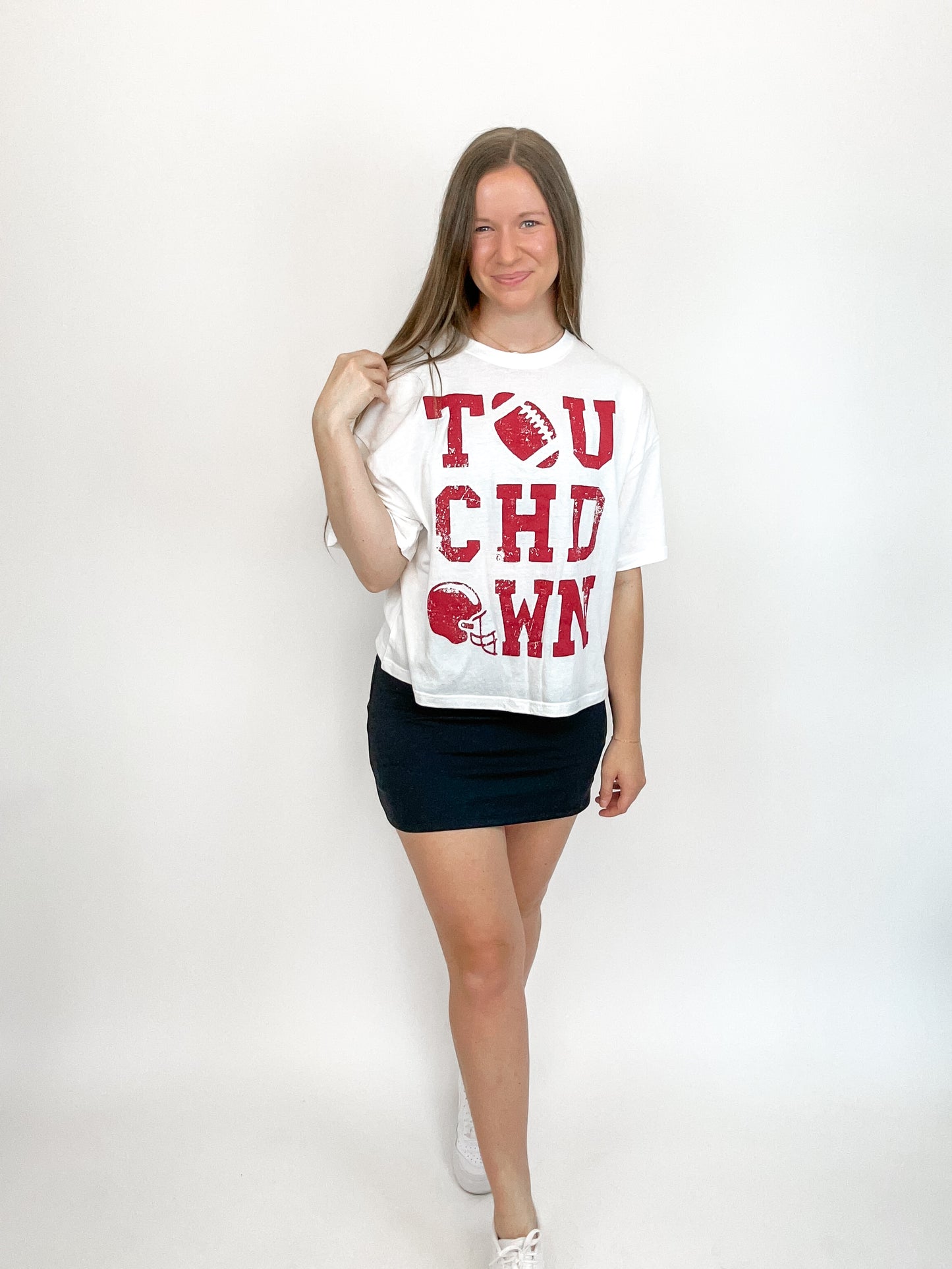 Touchdown Graphic Crop Tee | White/Red