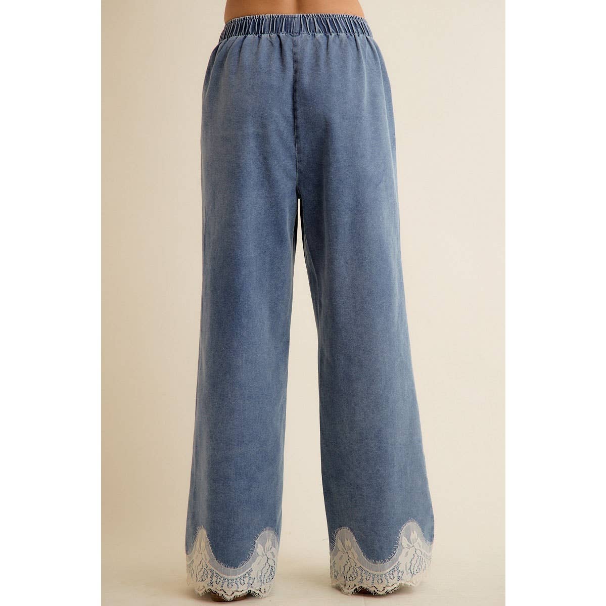 Hattie Lace Trim Wide Leg Denim Pants