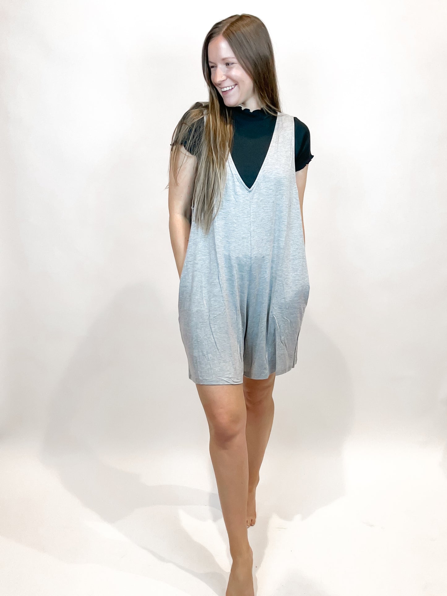 June Jersey Knit Romper | Heather Grey