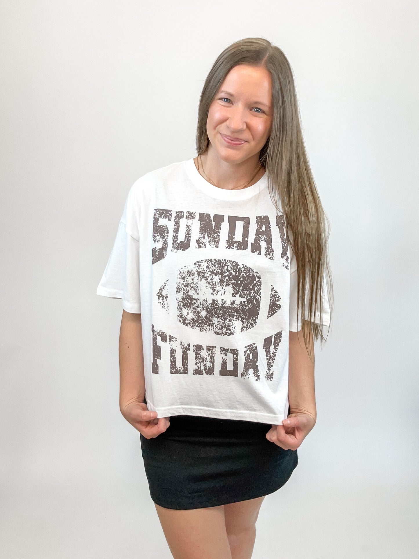 Sunday Funday Graphic Crop Tee | White