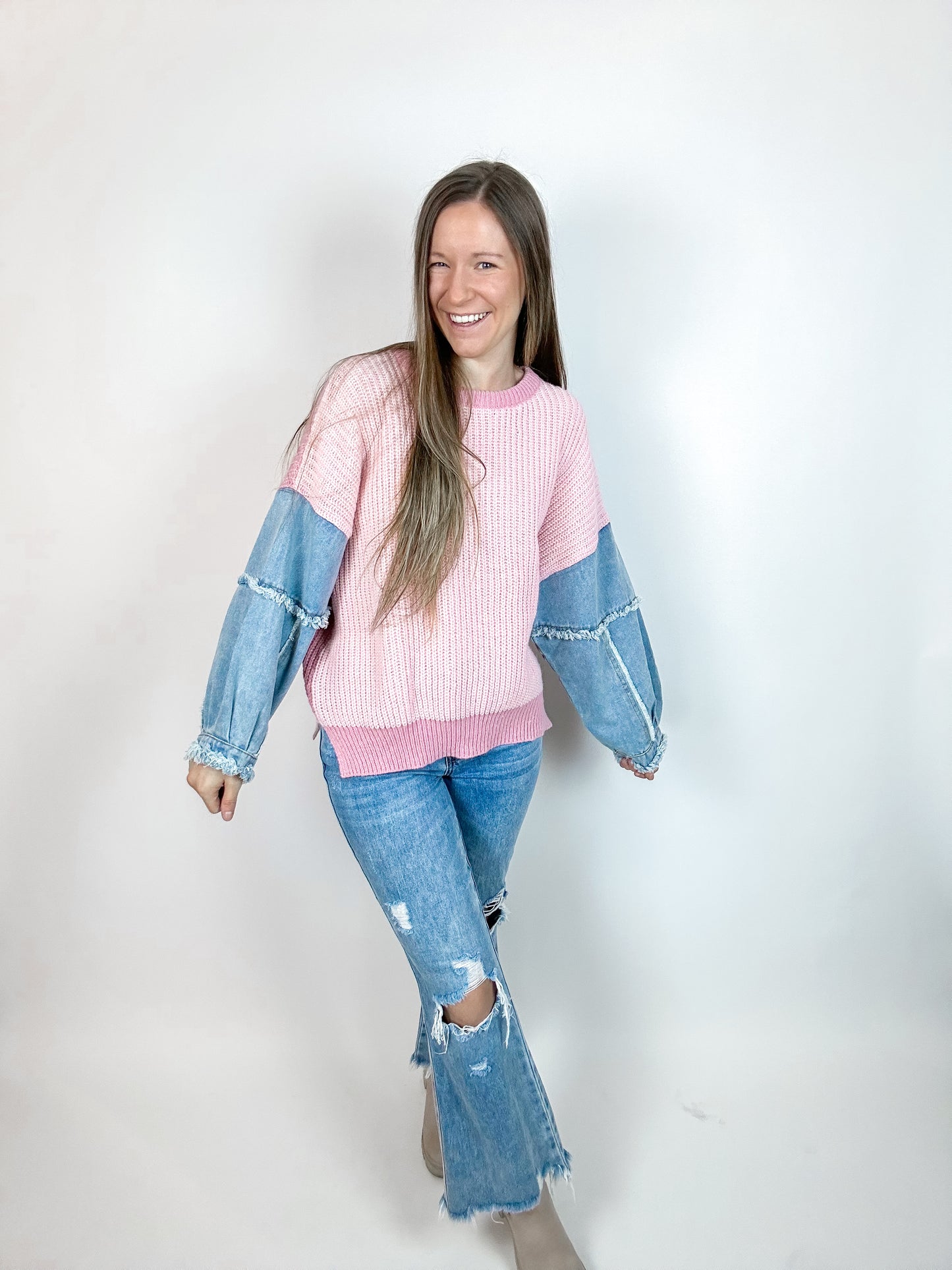 Head Turner Denim Sweater | Pink