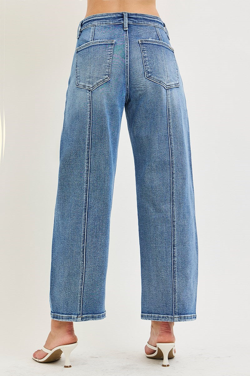 Risen Slouchy Cropped Barrel Jeans With Seams | Medium
