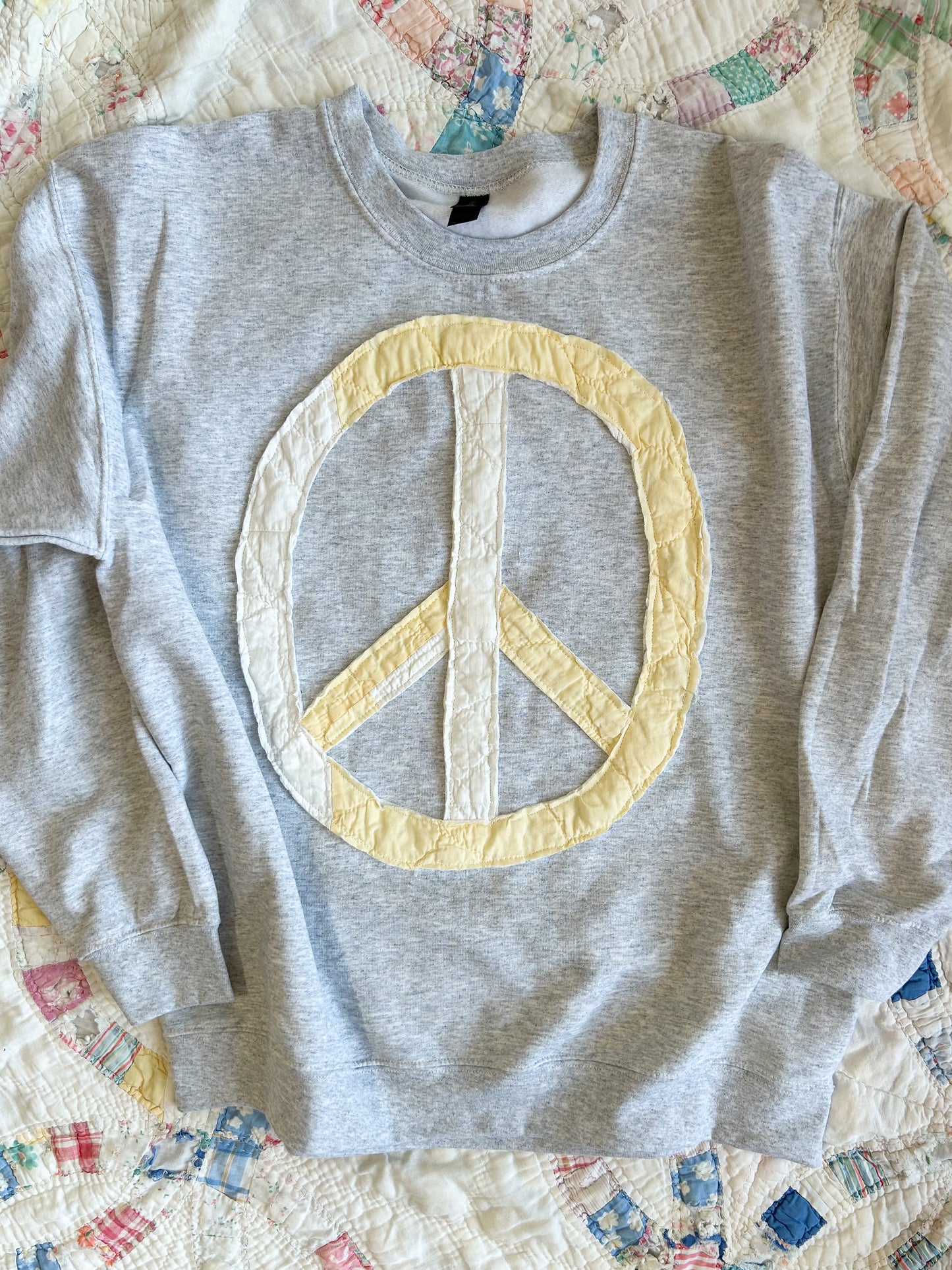 Peace Quilted Patchwork Ash Crewneck - L
