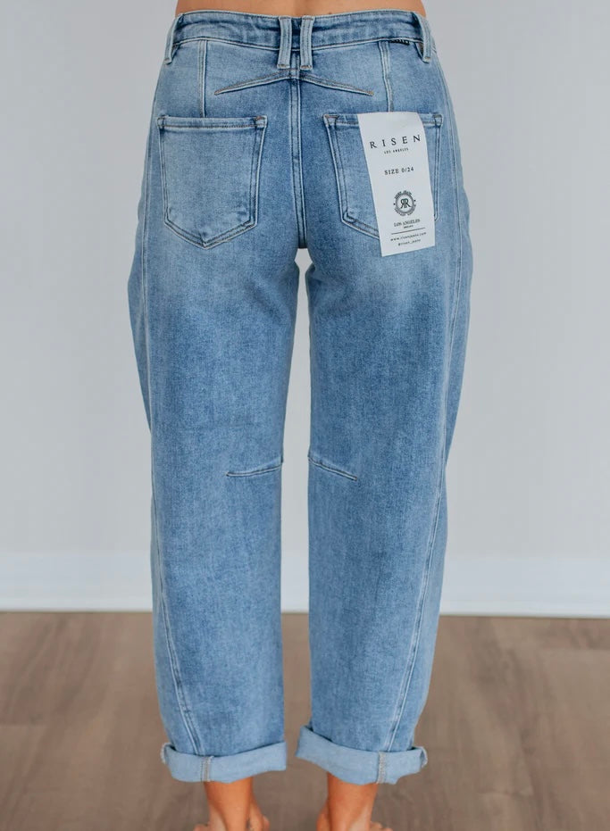 Risen High-Rise Crop Barrel Cuffed Jeans | Medium