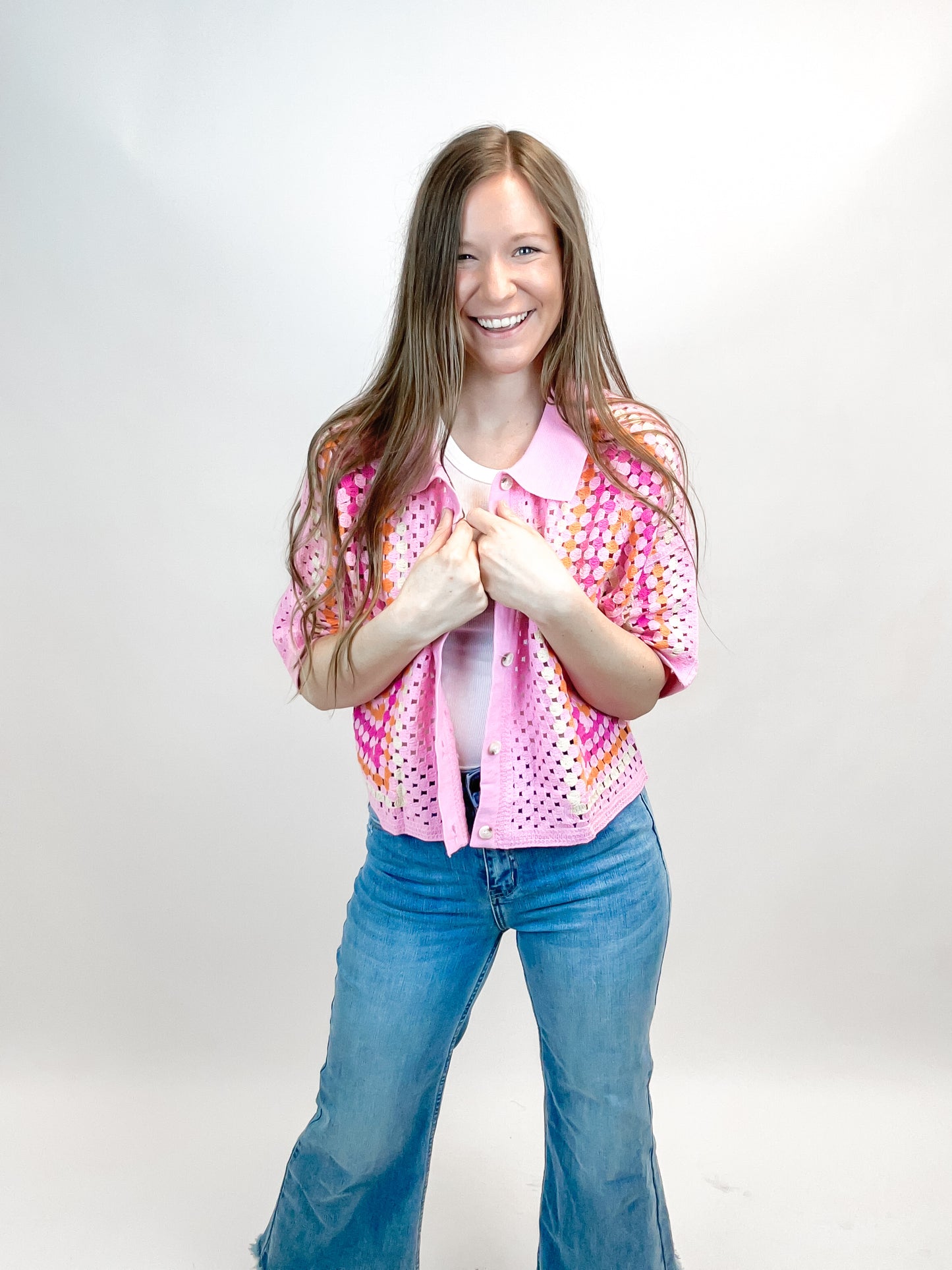 Cali Crochet Knit Top | Pink