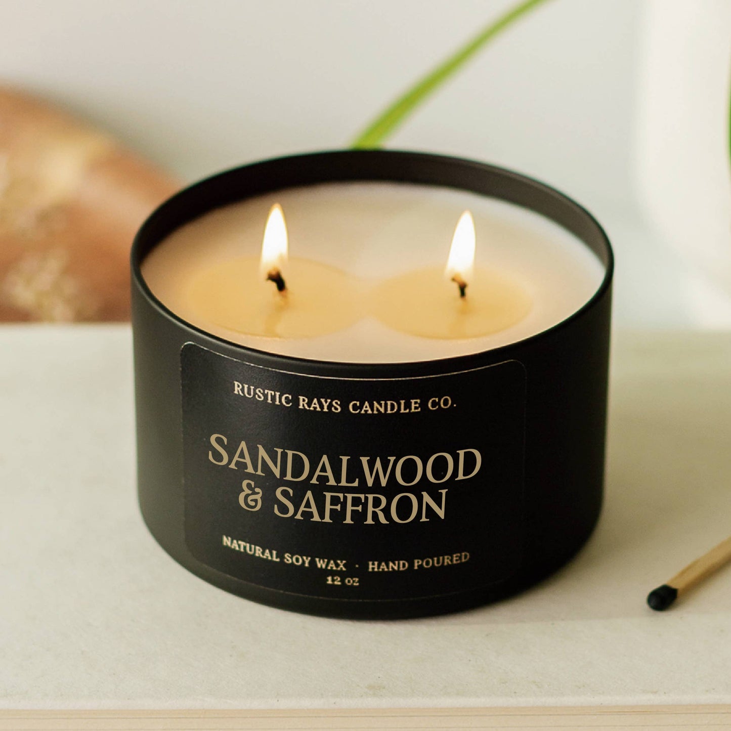 Sandalwood & Saffron Double Wick Soy Candle - 12 oz