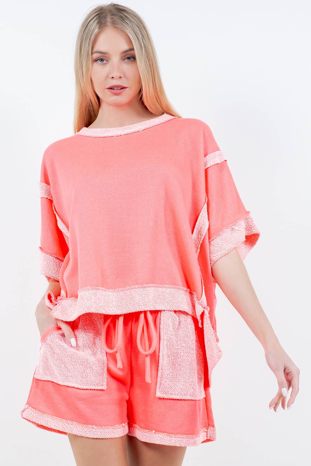 Hadley Contrast Terry Top | Neon Pink