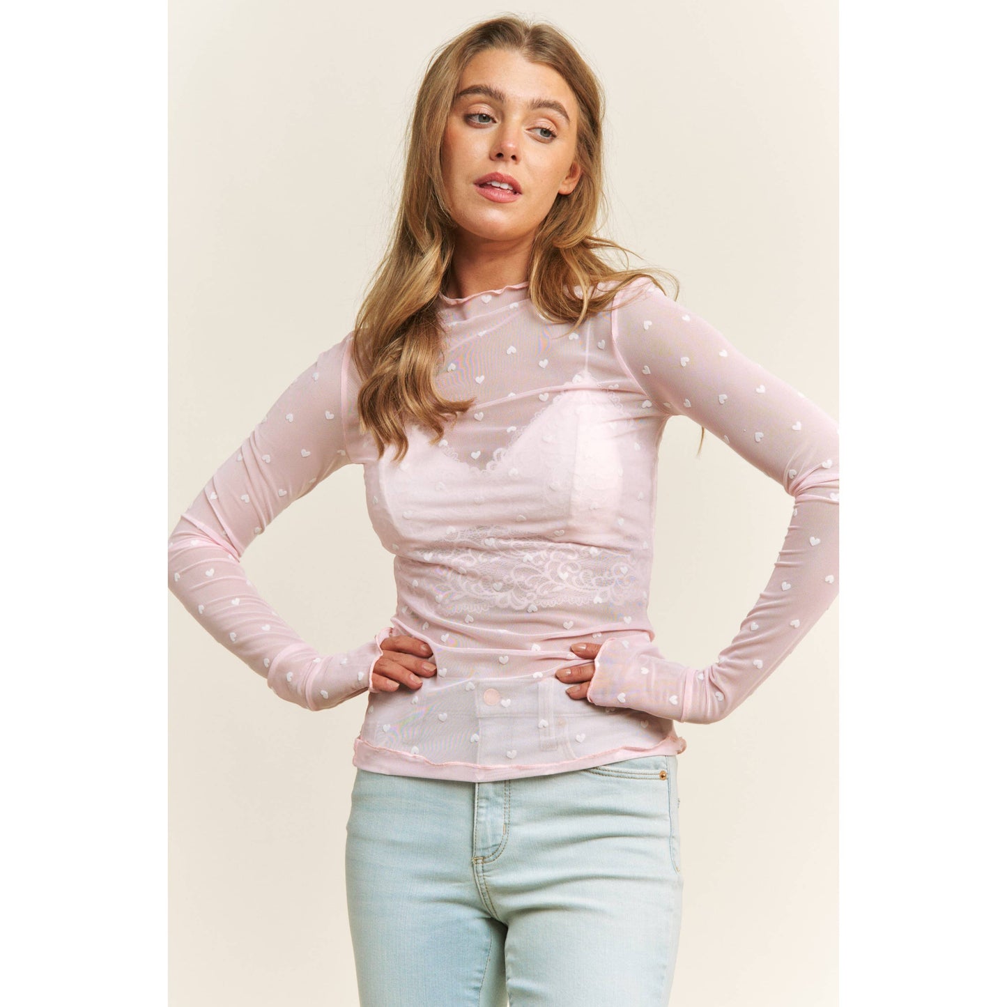 Amour Heart Mesh Top | Pink