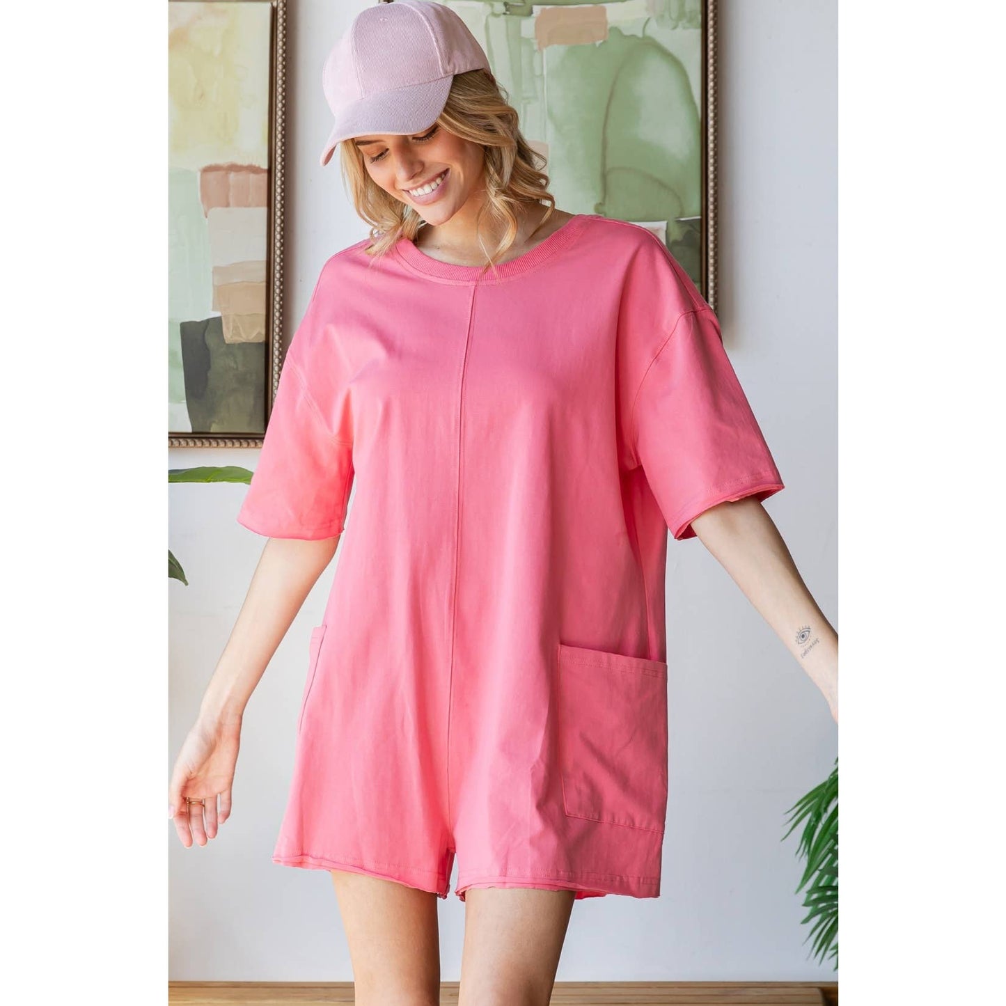 Seaside Open Back Romper | Coral