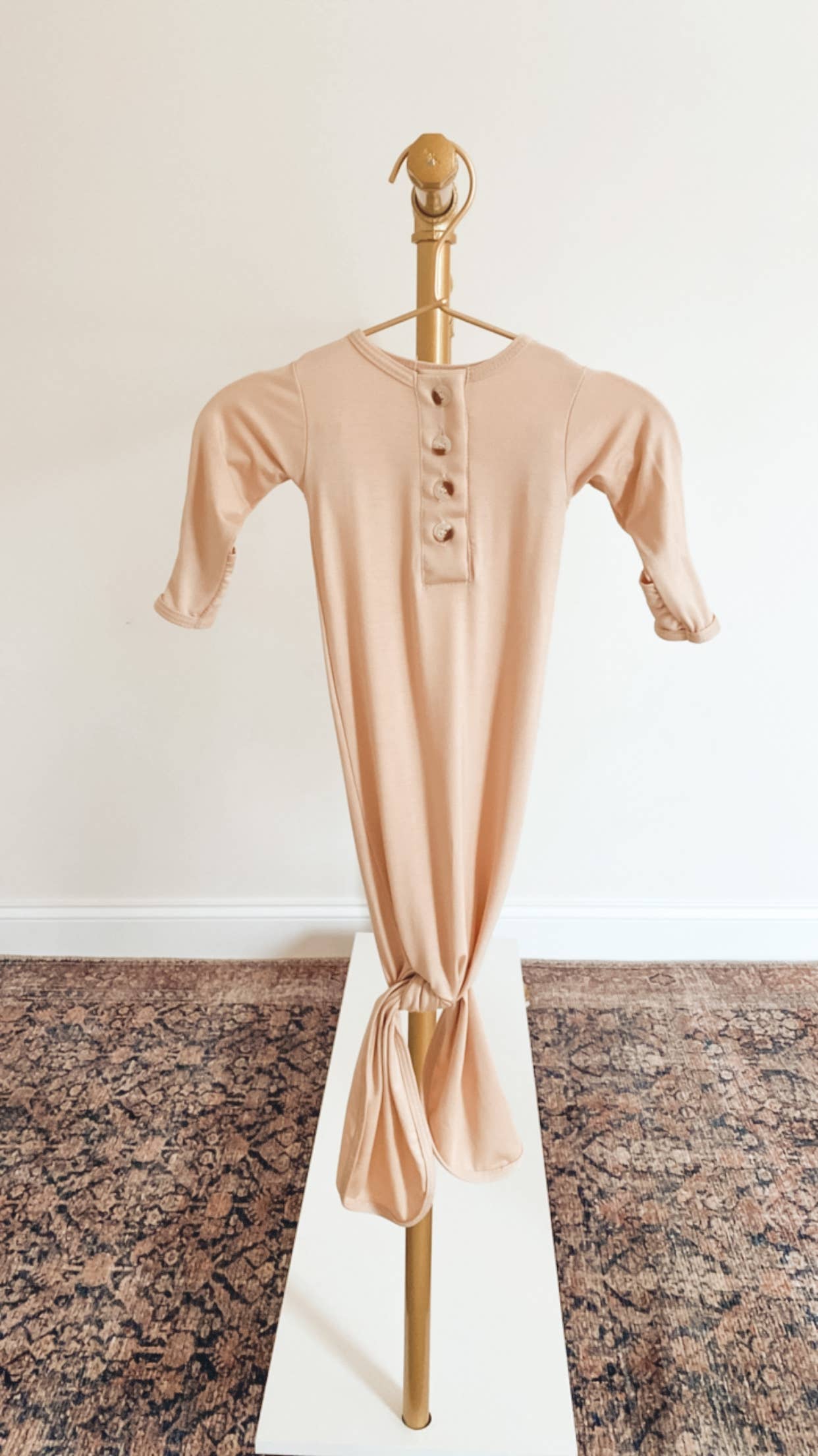 Knotted Baby Gown + Hat/Headband Set | Sand