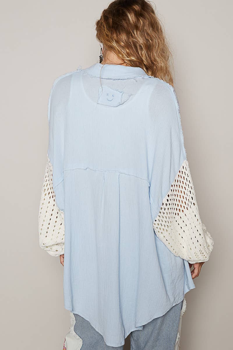 Venice Crochet Button Up Top | Cloud Blue