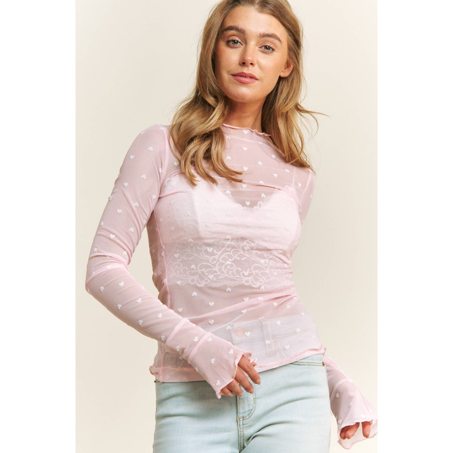 Amour Heart Mesh Top | Pink