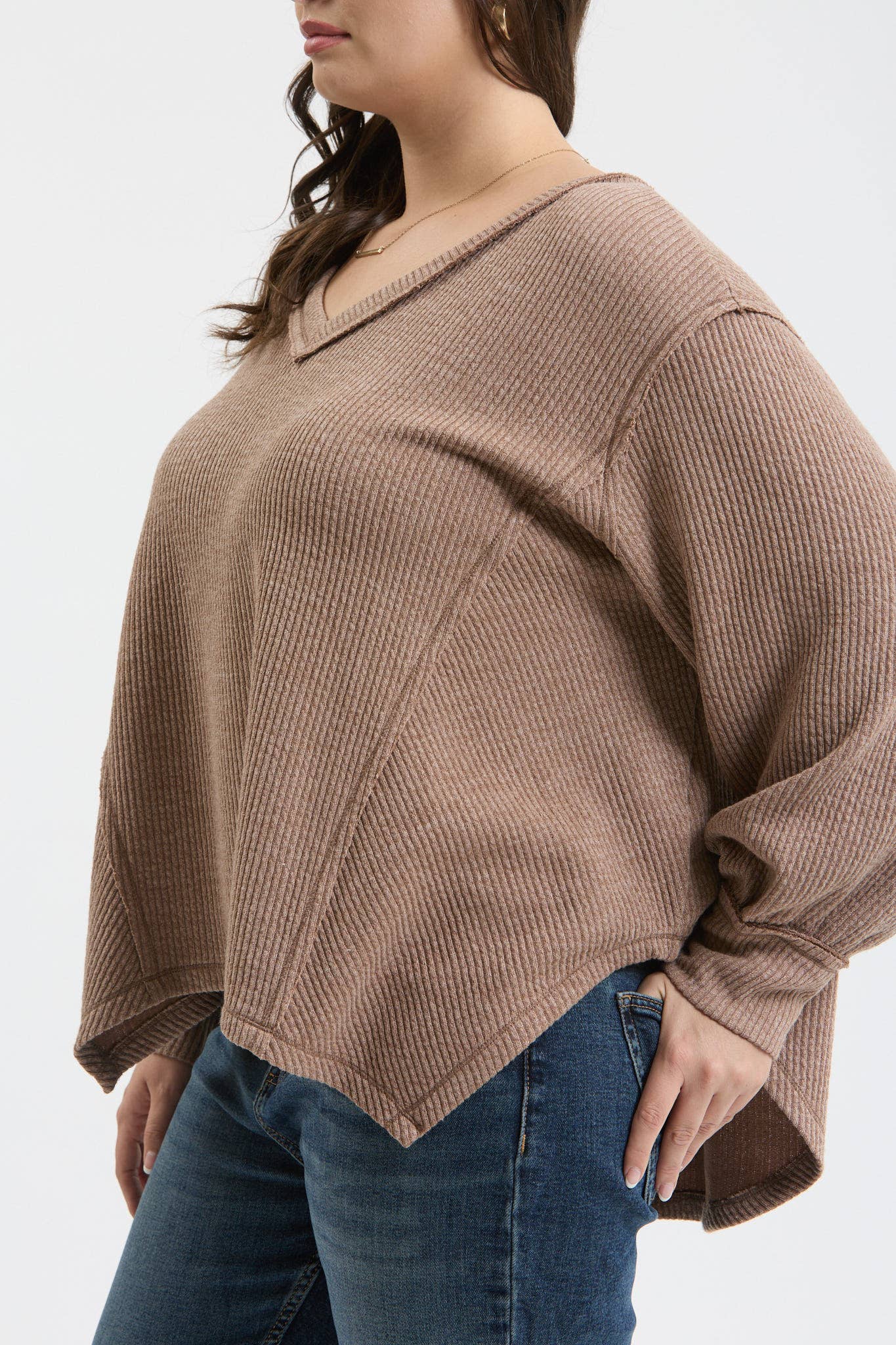 Plus Long Sleeve Knit Top | Mocha