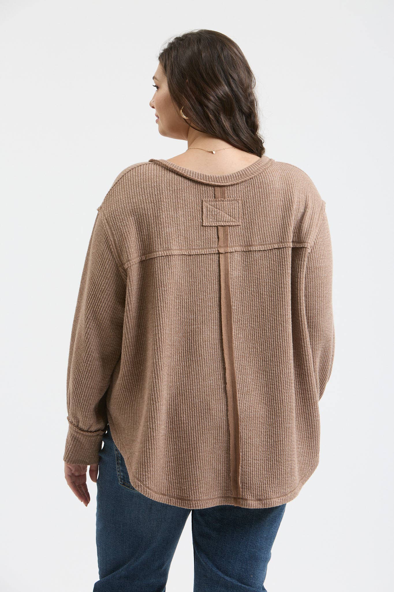 Plus Long Sleeve Knit Top | Mocha