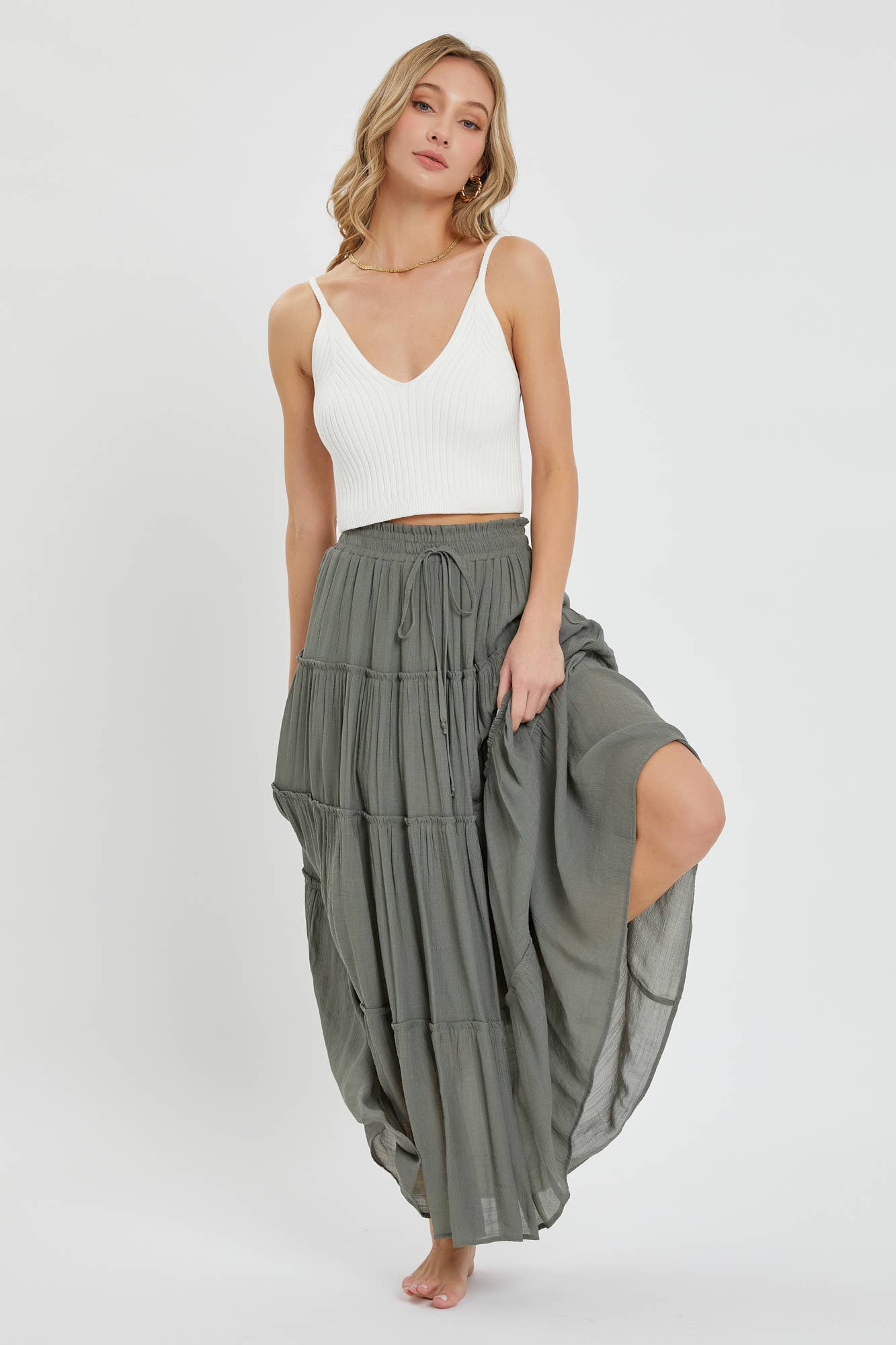 Meadow Tiered Maxi Skirt | Olive